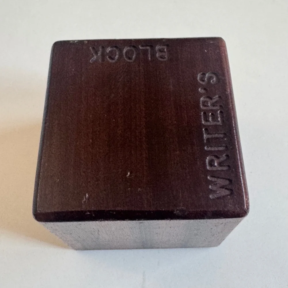 Vintage 1984 Lindh Writers Block Wood Cube Novelty Desk Paperweight 2.5 Inch